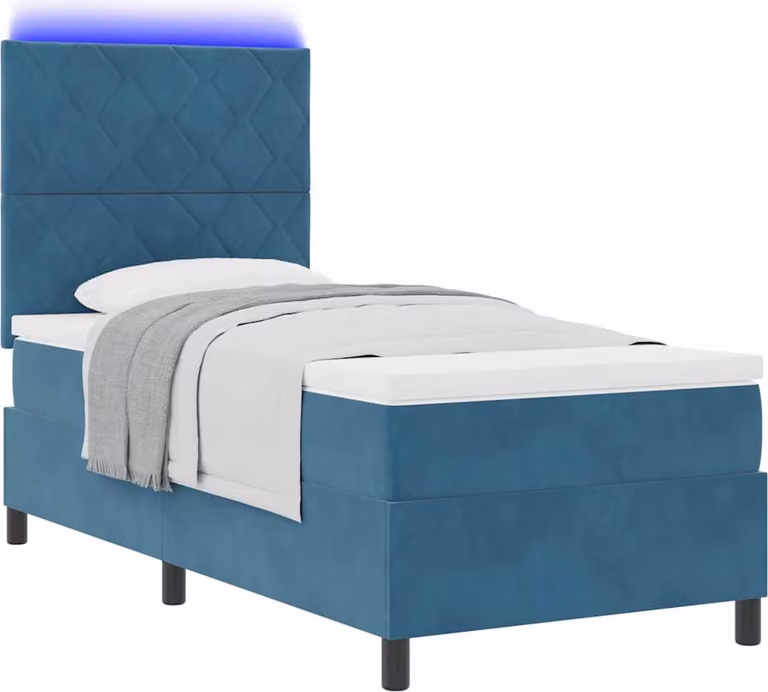 Letto a Sorgente LED con testiera Blu Scuro 90 x 190 cm Velluto