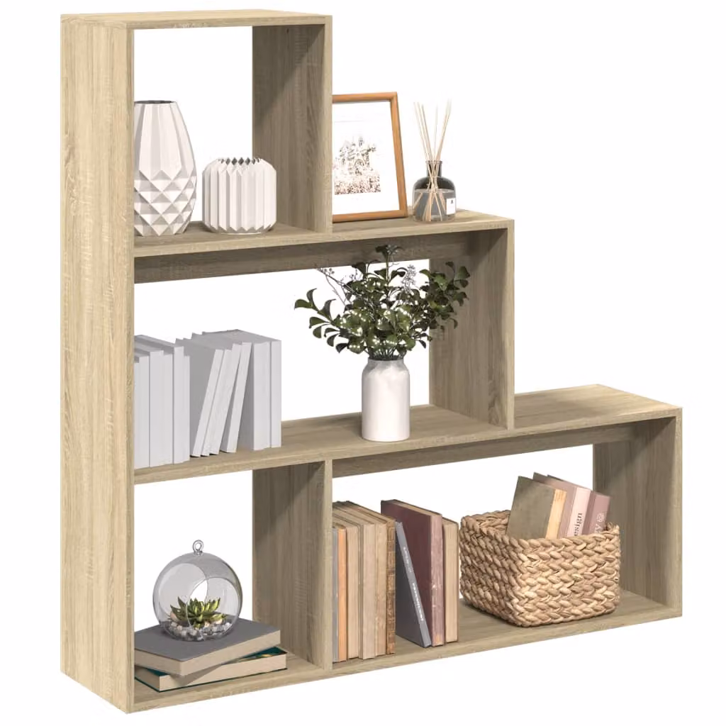 Libreria Divisorio a Scala vidaXL con 3 Ripiani in MDF, Colore Marrone e Beige, H 123 x L 123 x P 29 cm