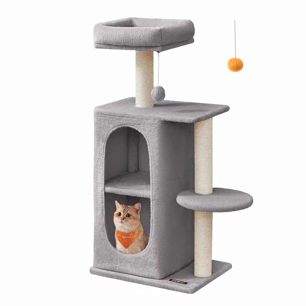 Albero per Gatti con 2 Grotte Tiragraffi, Grigio Chiaro