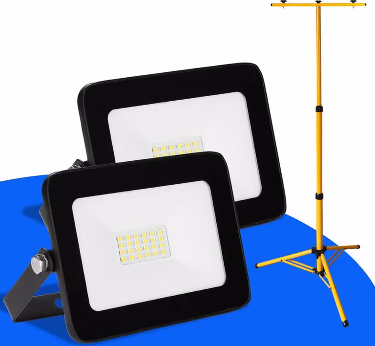 Jopassy 2x 20W LED proiettore da costruzione Proiettore a treppiede Proiettore da esterno Luce da lavoro Proiettore da costruzione IP66 Impermeabile Bianco freddo
