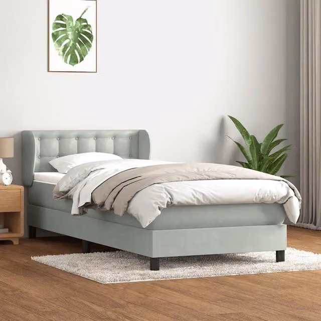 Letto con Giroletto a Molle e Materasso Ibrido vidaXL in Velluto Grigio e Bianco L/P/H: 213 x 83 x 30 cm – 1