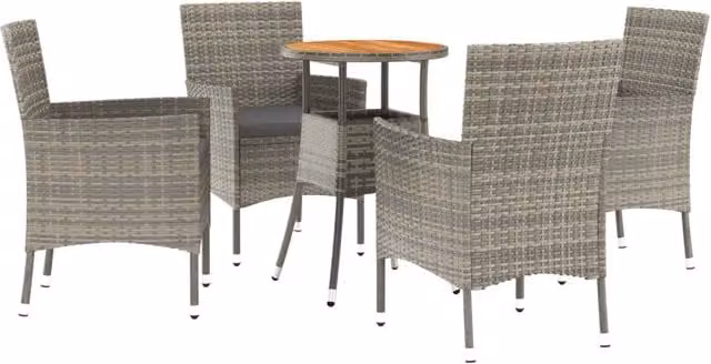Set Bistr¨° da Giardino 5 pz | Set Salotto da Giardino con Cuscini in Polyrattan Grigio