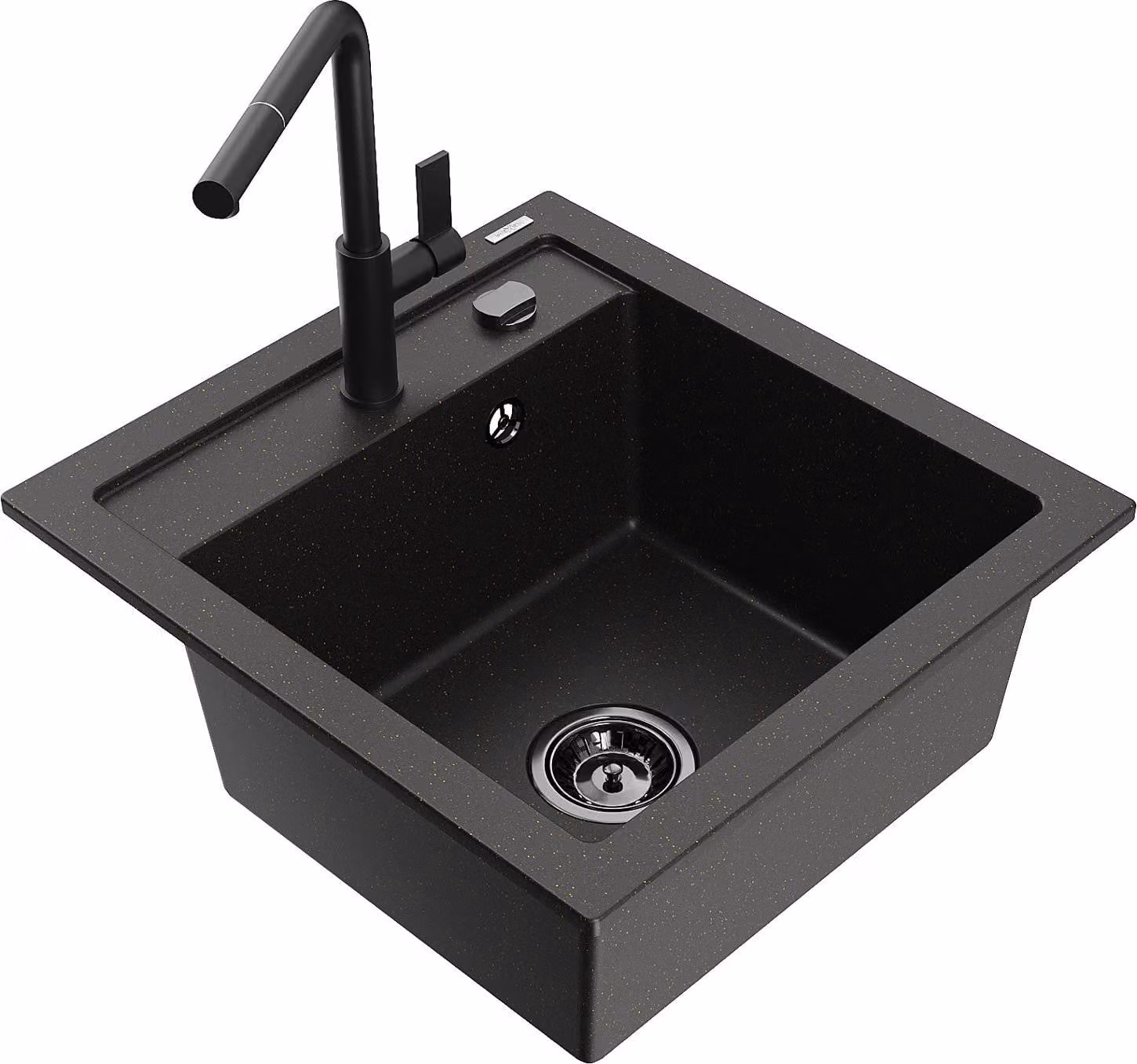 Mexen Vito lavello in granito a 1 vasca con rubinetto da cucina Flora, nero/oro metallizzato - 6503-75-670401-70-B