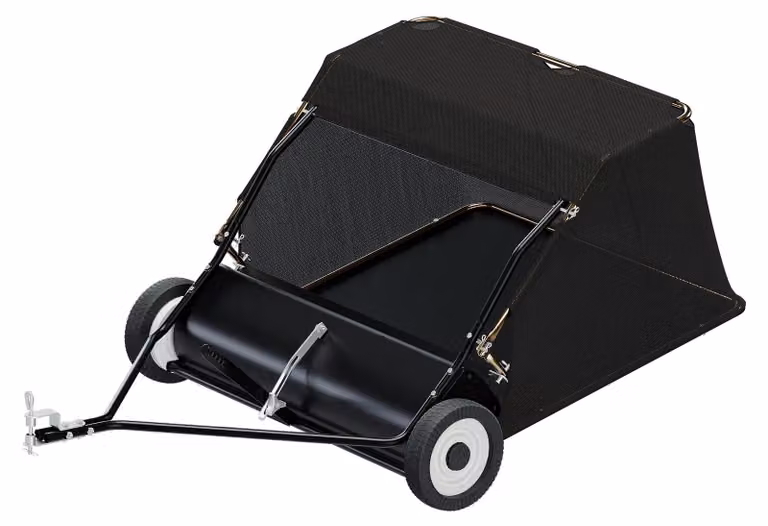 Spazzatrice per tosaerba, larghezza 105 cm, capacità di raccolta 365 litri, alimentazione elettrica, colore nero, materiale: plastica