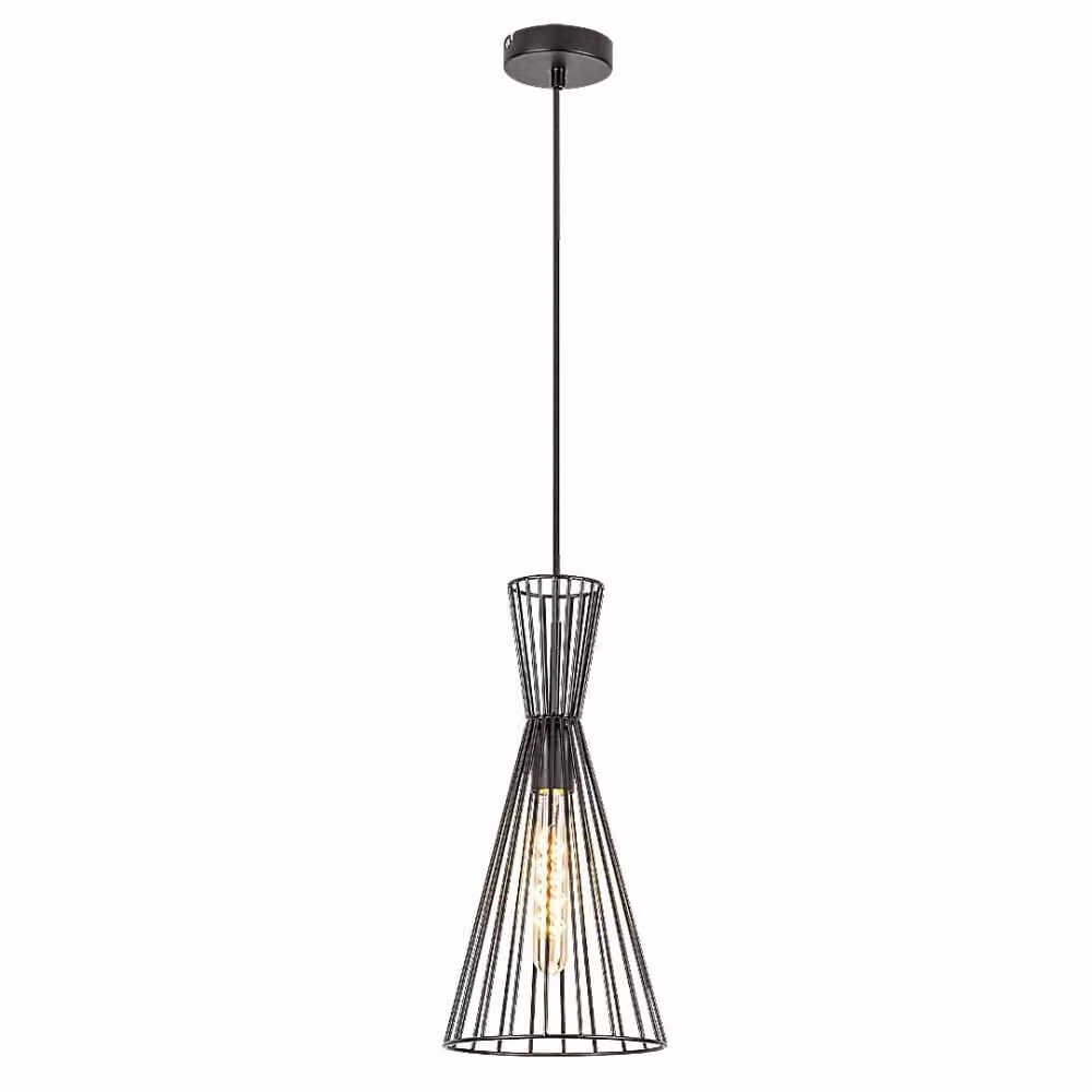 Rabalux 72005 Lampada a sospensione 1 spot Leandros, E27, nero, tondo, industriale, ø190mm
