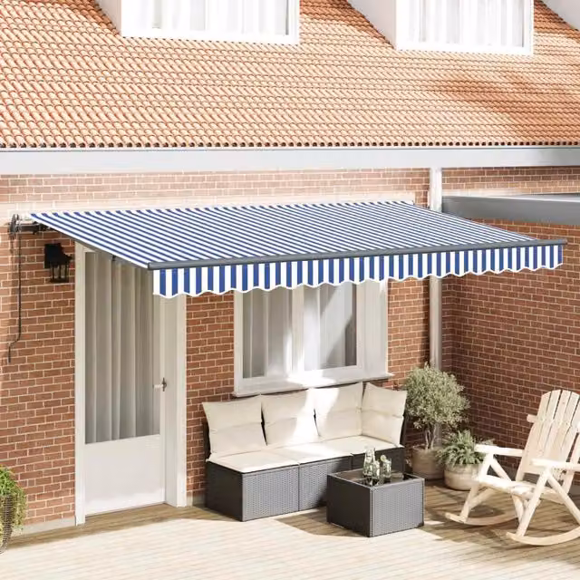 Tenda retrattile-Tenda parasole per balcone Blu 350 x 200 cm Tessuto 518281