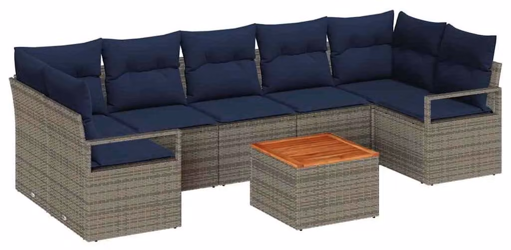 Set Divano da Giardino con cuscino 8 pcs Grigio polyrattan