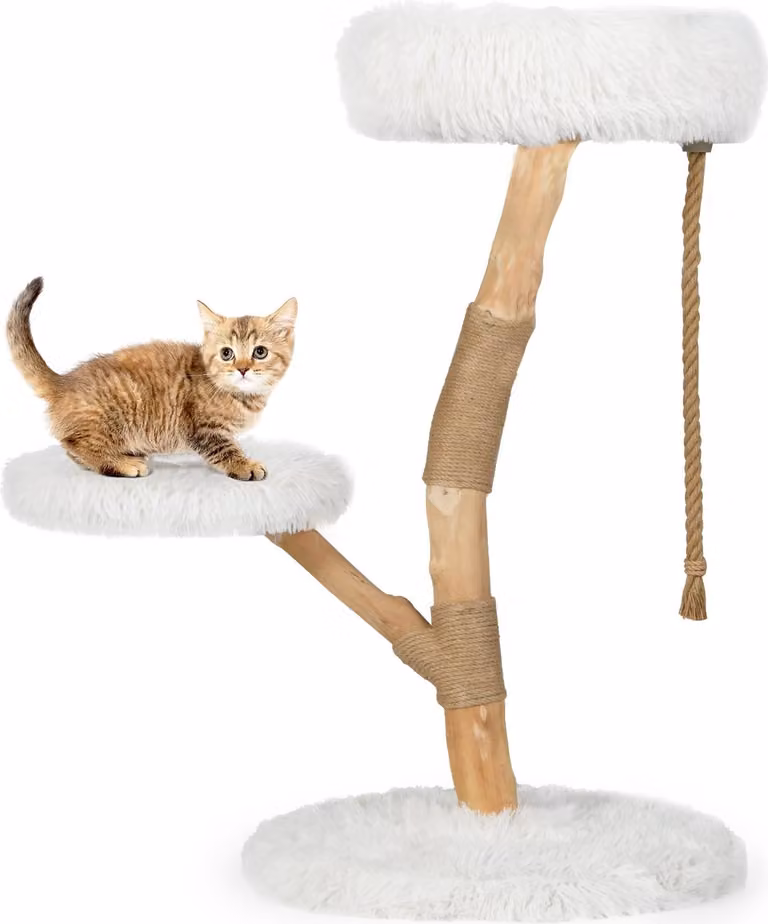 Tiragraffi con 3 piattaforme in peluche, pali in juta, 90 cm