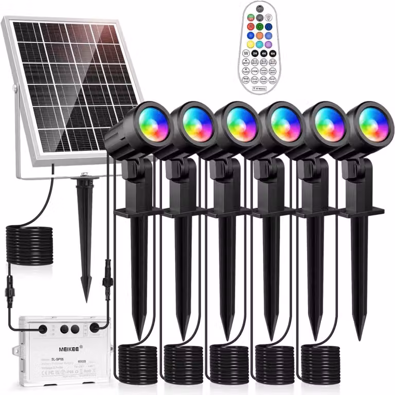 Faro solare da giardino - Luce RGB - IP66 - 6 in 1 - Telecomando 360° - Pannello 6 V