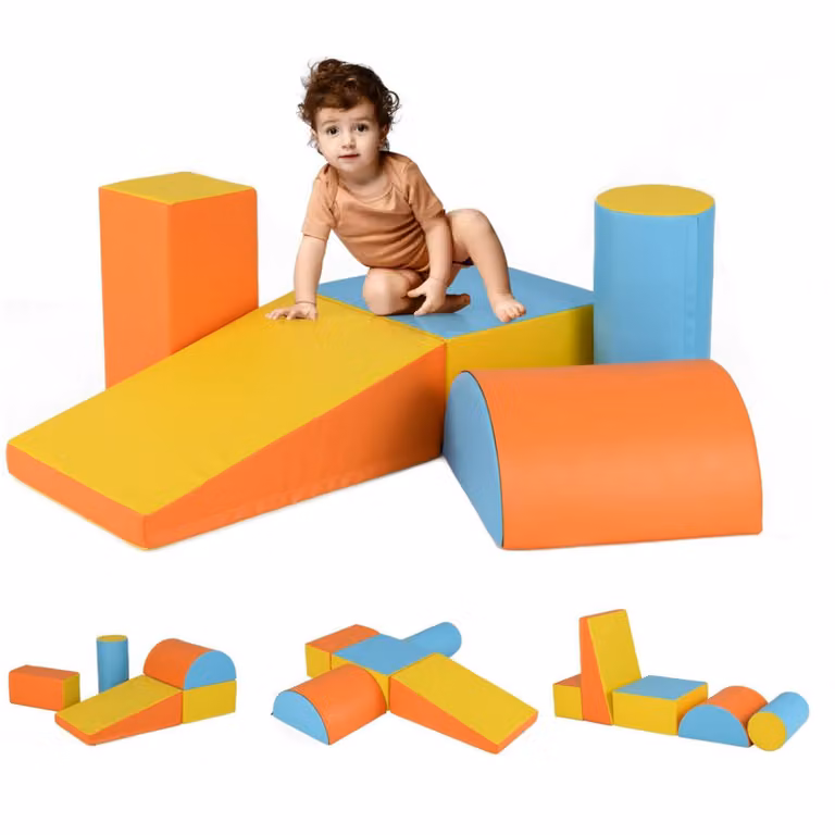 Costway Set di gioco da arrampicata per bambini in schiuma impermeabile, 5 pezzi, Arancione