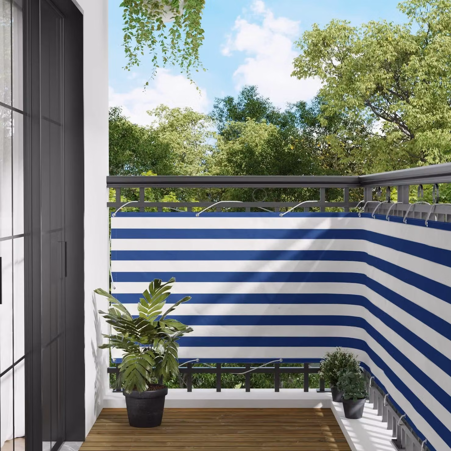 Schermo da balcone Blu e Bianco 100 x 400 cm Tessuto Oxford