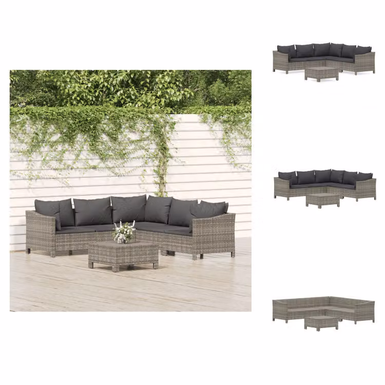 vidaXL set da salotto da giardino 6 pezzi con cuscini in poly rattan grigio - Set di mobili da giardino