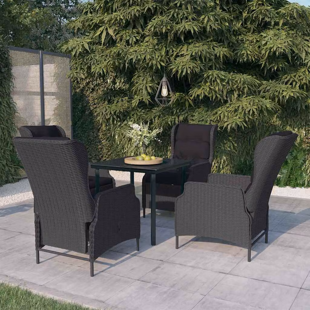Set da Pranzo da Giardino Moderno vidaXL in Acciaio Verniciato a Polvere e Rattan, 5 Pezzi, Grigio e Nero