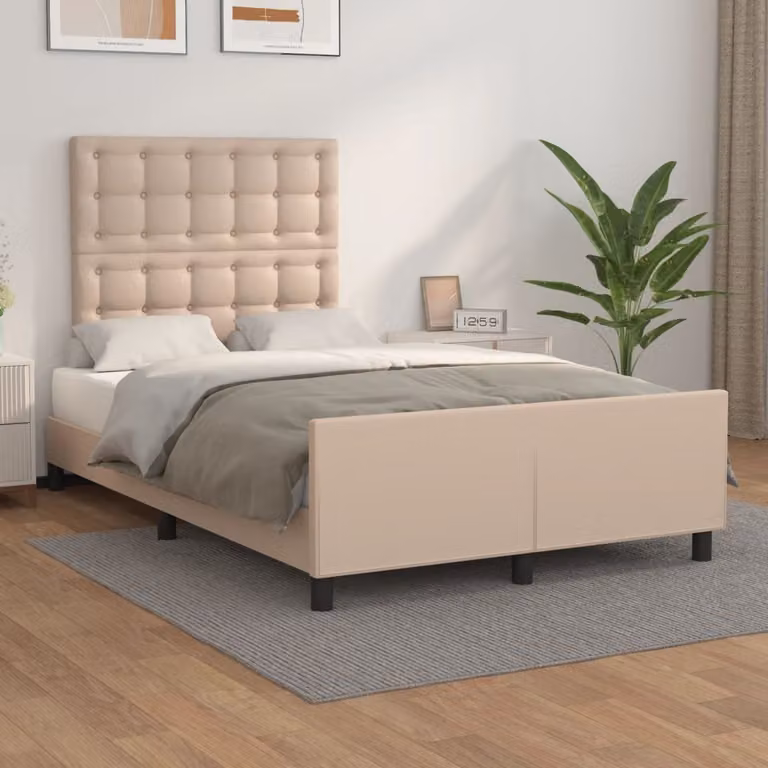 The Living Store Giroletto con testiera cappuccino-marrone 120x200 cm in ecopelle