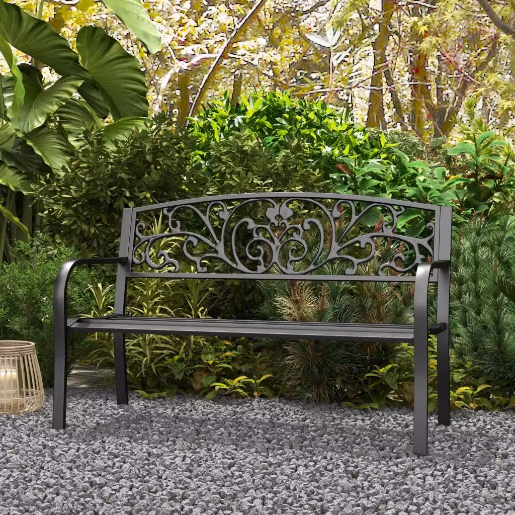 Panchina da giardino REDOM a 2 posti in metallo nero con braccioli L/P/H: 127 x 60 x 87 cm – 2