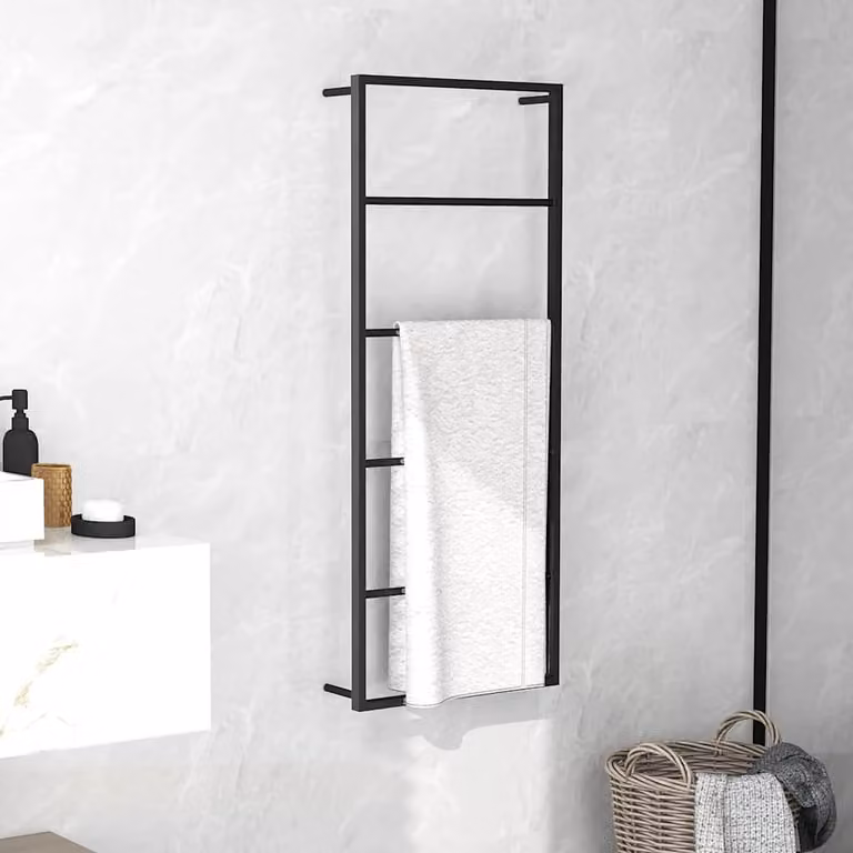Portasciugamani da parete vidaXL in acciaio nero L 45 cm x P 10 cm x H 115 cm