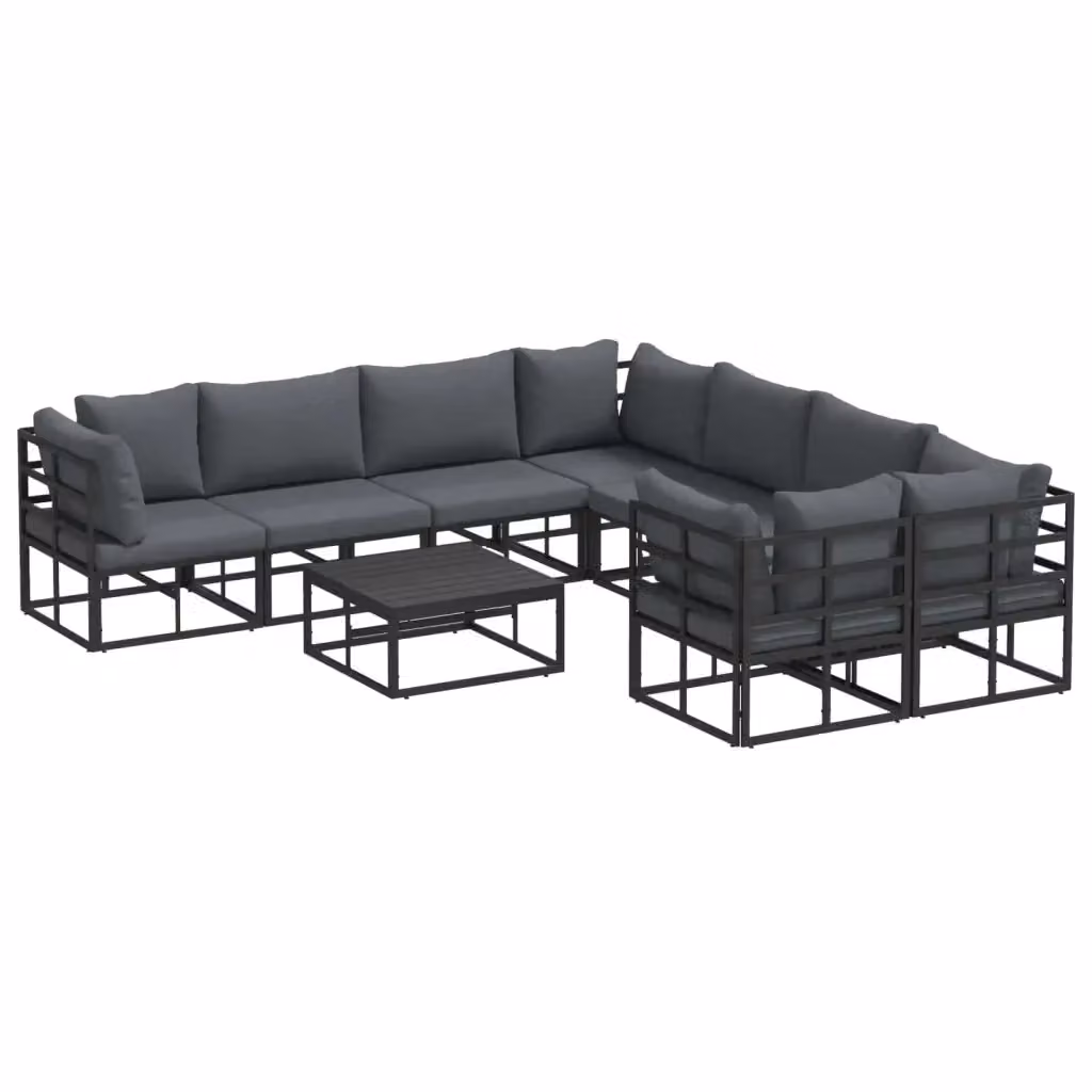 Set Divano da Giardino a L con Tavolino vidaXL, 9 Pezzi, Nero, in Alluminio Verniciato a Polvere con Cuscini Inclusi – 2