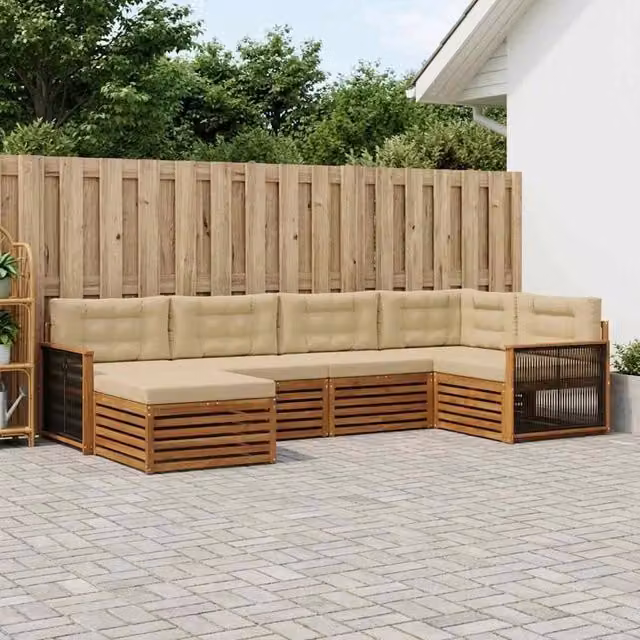 Set di divani da esterno 6 pz Naturale e Beige 3383566