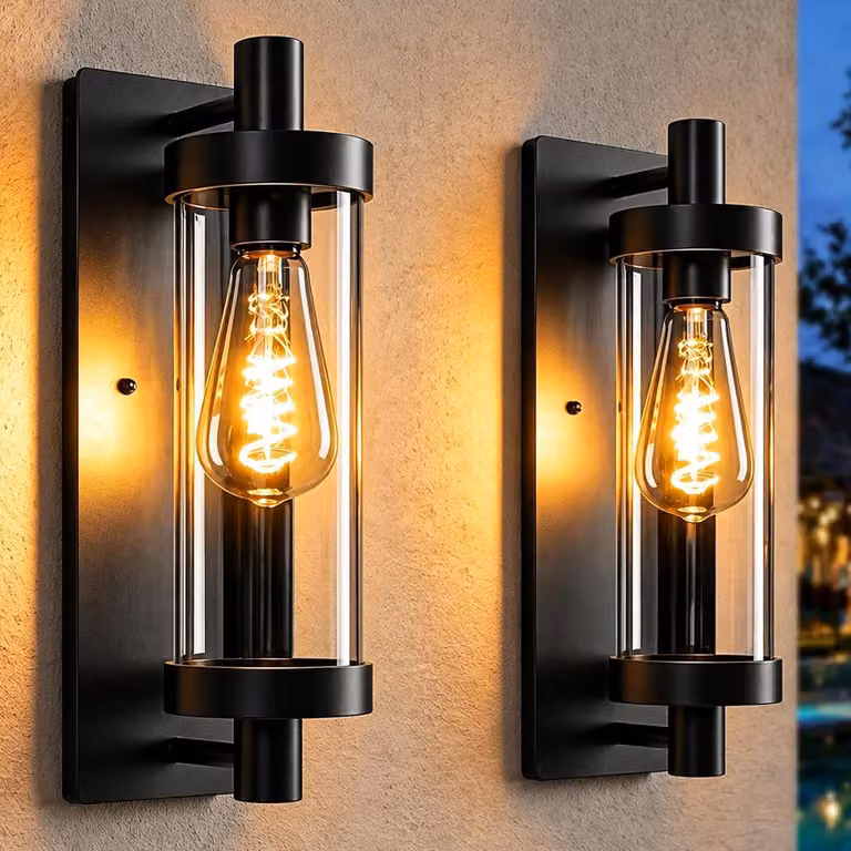 ZMH Lampade da parete a LED per esterni, set di 2, lampada da parete vintage, attacco E27, lampada esterna nera, grado di protezione IP65, adatta per ingresso, parete, casa, terrazza, balcone, giardino