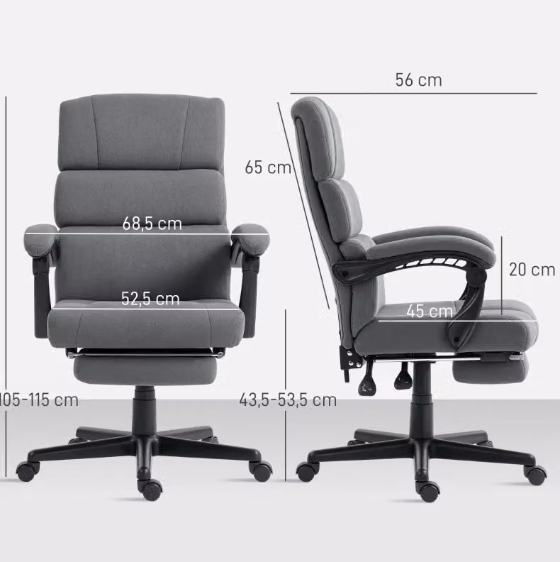 Sedia da ufficio girevole moderna in velluto grigio con base in metallo e ruote per home office L: 56 cm, P: 68,5 cm, H: 115 cm – 2