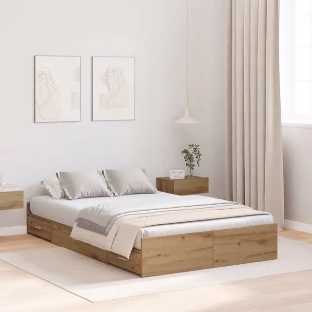 Struttura letto con contenitore-Giroletto con contenitore Rovere artigianale 120 x 190 cm