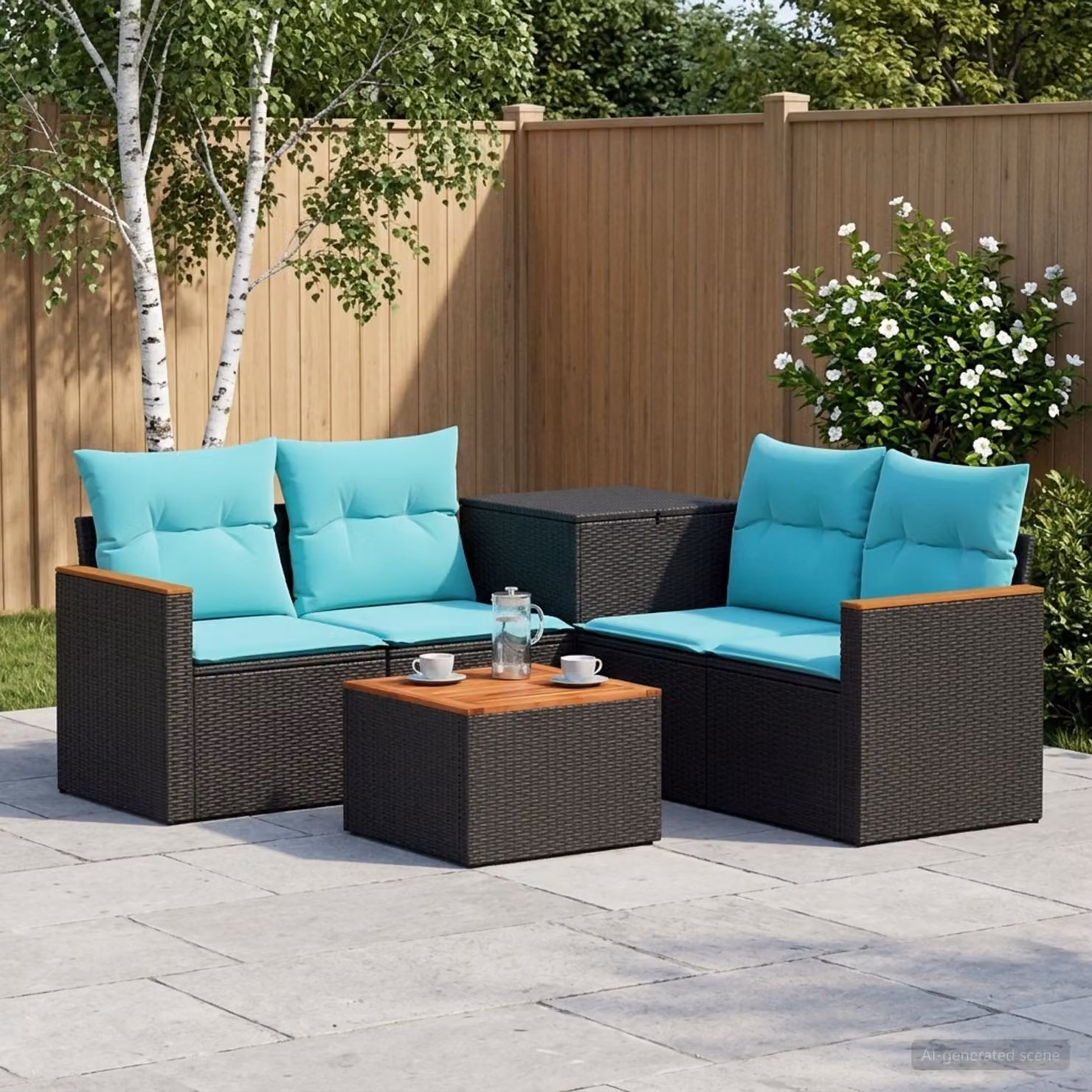 vidaXL Set di divani 6 pz Nero e Blu 55 x 55 x 37 cm