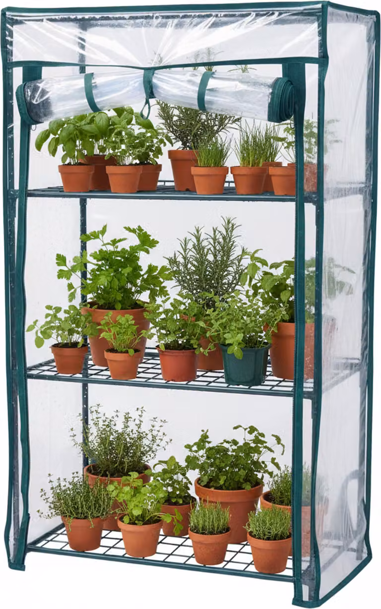 Serra da balcone Relaxdays, confezione da 1, pellicola in PVC, acciaio, A x L x P: 80 x 46 x 24 cm, serra per pomodori a 3 ripiani, verde/trasparente