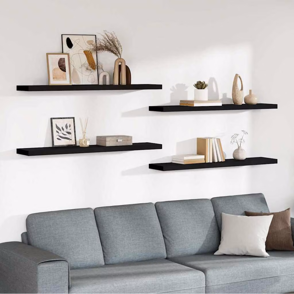 Set di 4 scaffali a parete vidaXL in MDF e metallo neri L 120 cm x P 23,5 cm x H 3,8 cm