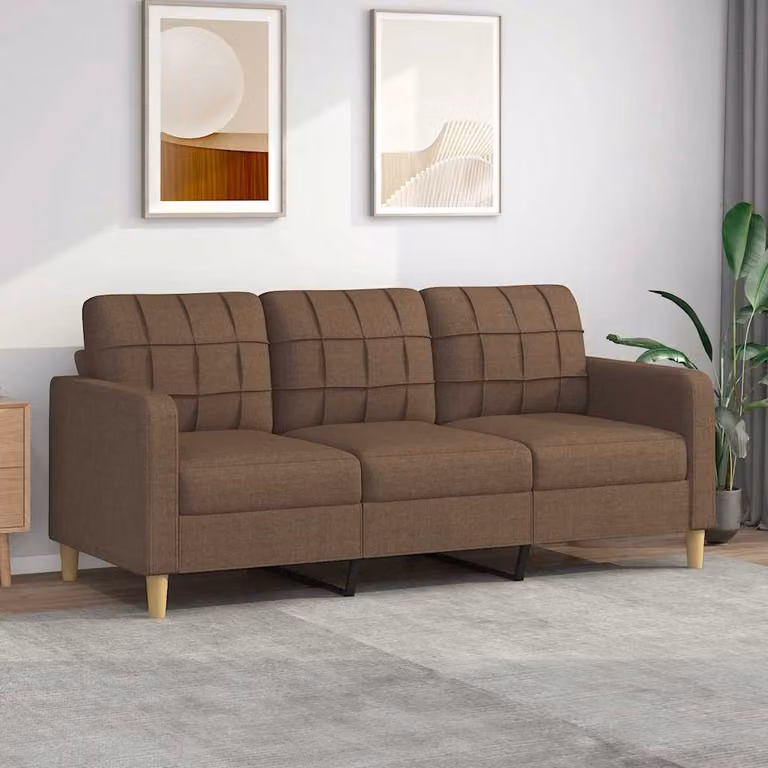 Divano a 3 posti moderno vidaXL in tessuto marrone con struttura in metallo e imbottitura in schiuma per il tuo soggiorno L: 198 cm, P: 80 cm, H: 77 cm