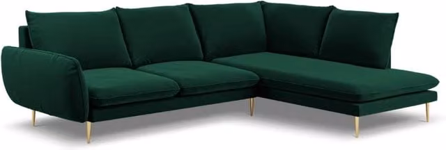 Divano angolare destro Vienna di Cosmopolitan Design in velluto verde bottiglia con 6 posti L/P/H: 275 x 185 x 95 cm