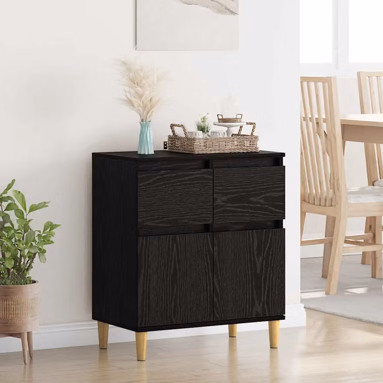 Credenza moderna vidaXL in legno ingegnerizzato, colore nero e beige, L: 60 cm, P: 35 cm, H: 70 cm