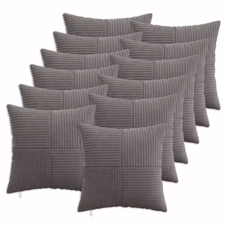 Set di 12 federe quadrate vidaXL ALMELO in velluto a coste grigio scuro, 40 x 40 cm
