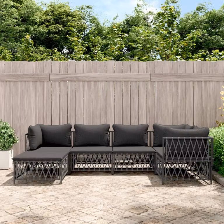 Set Salotto da Giardino vidaXL 6 pz in Acciaio Antracite con Cuscini e Tessilene