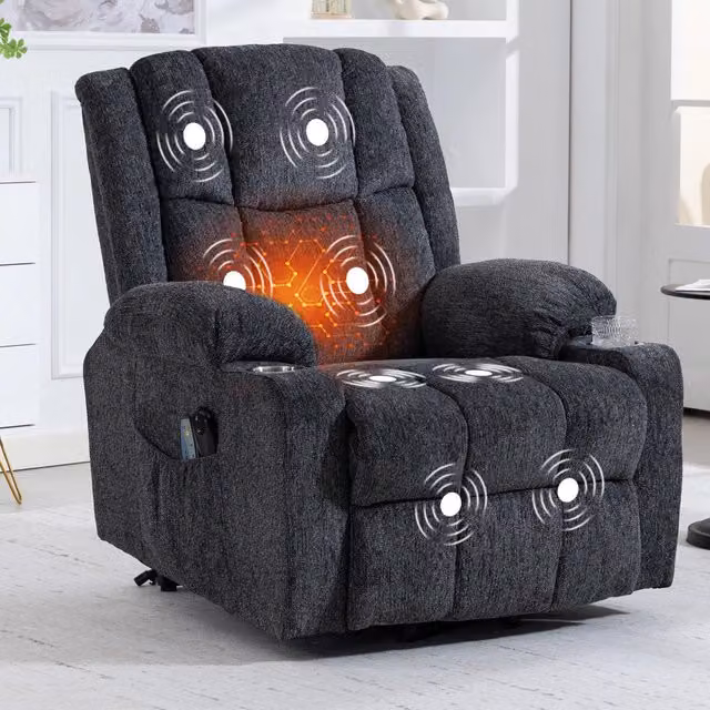 Poltrona Reclinabile Massaggiante Elettrica Alzapersona ¨C Minimal ¨C Grigio Scuro Tessuto Poggiapiedi Relax