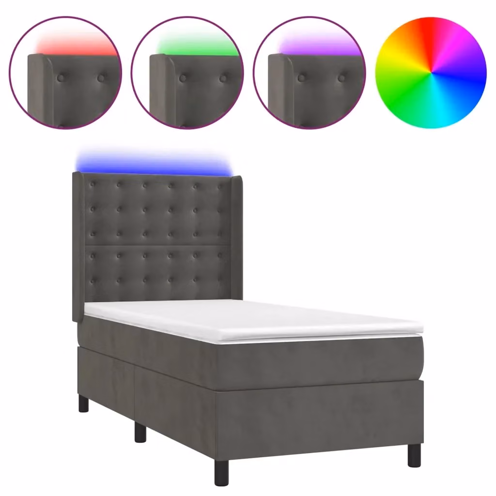Letto Ibrido vidaXL con Materasso, Illuminazione LED Sotto il Letto e Porte USB, Grigio e Bianco, L/P: 100 x 200 cm – 2