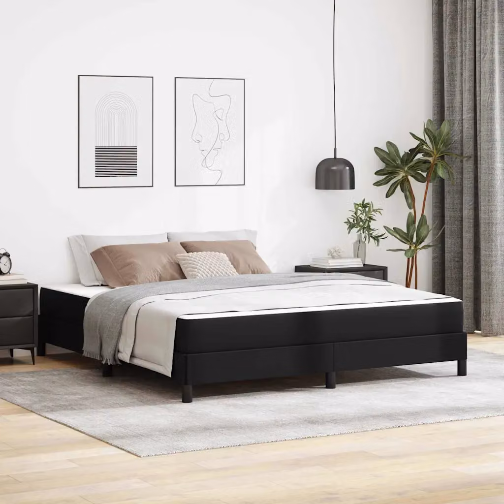 Letto moderno vidaXL con materasso ibrido in tessuto nero L: 180 cm, P: 200 cm, H: 203 cm – 1