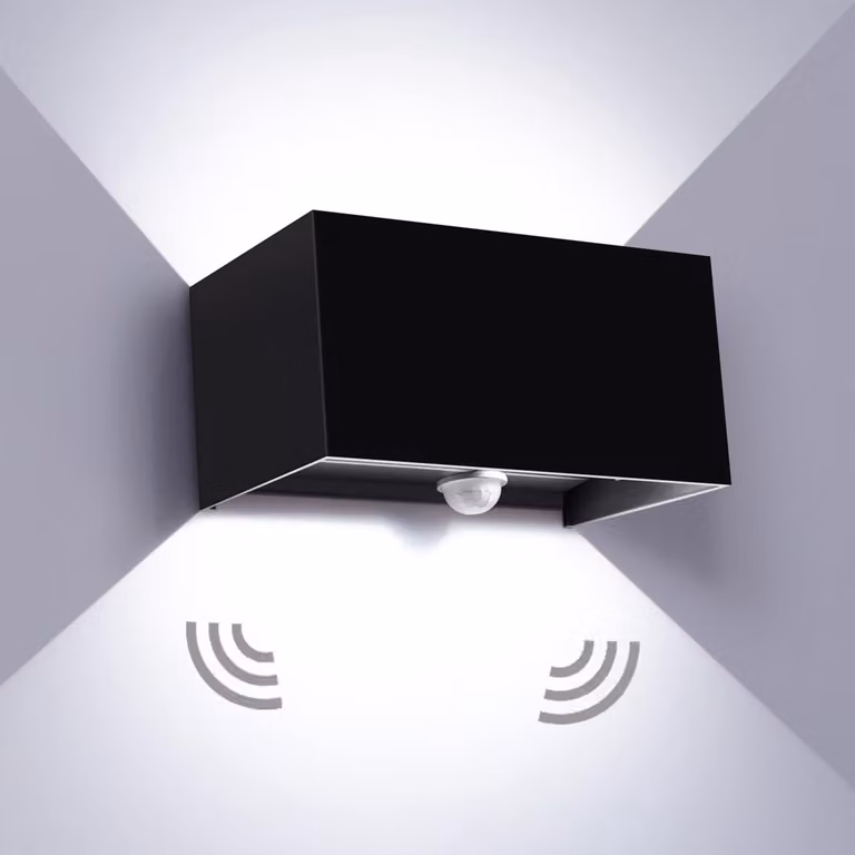 Lampada a LED da parete, 20 W, 6000 K, grado di protezione IP65, colore nero, con sensore di movimento