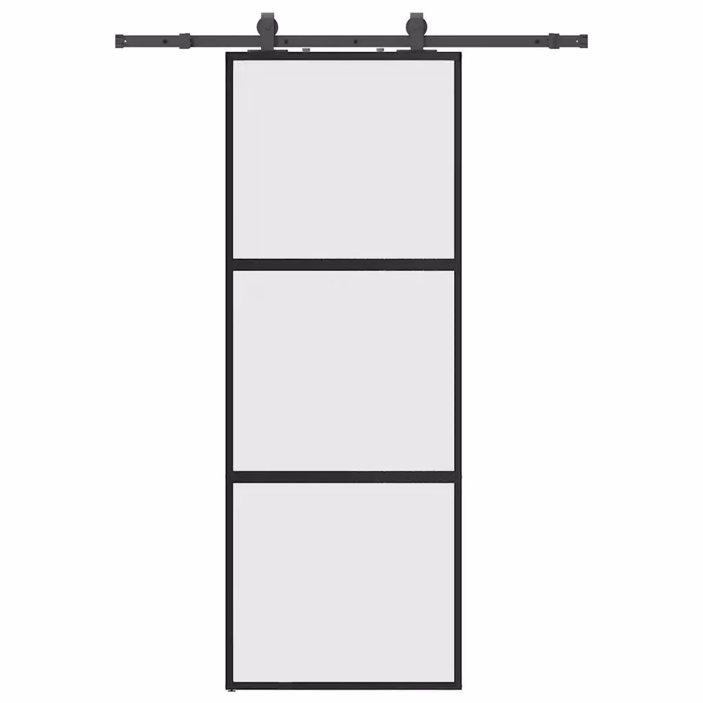 Porta Scorrevole Moderna VIDAXL in Vetro Temperato e Alluminio, Colore Nero, L: 76 cm, H: 205 cm – 2