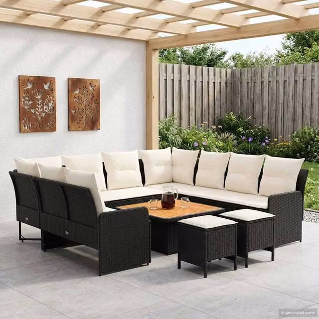 Set di Mobili 8 pz Nero e Crema Rattan in PE 3422196