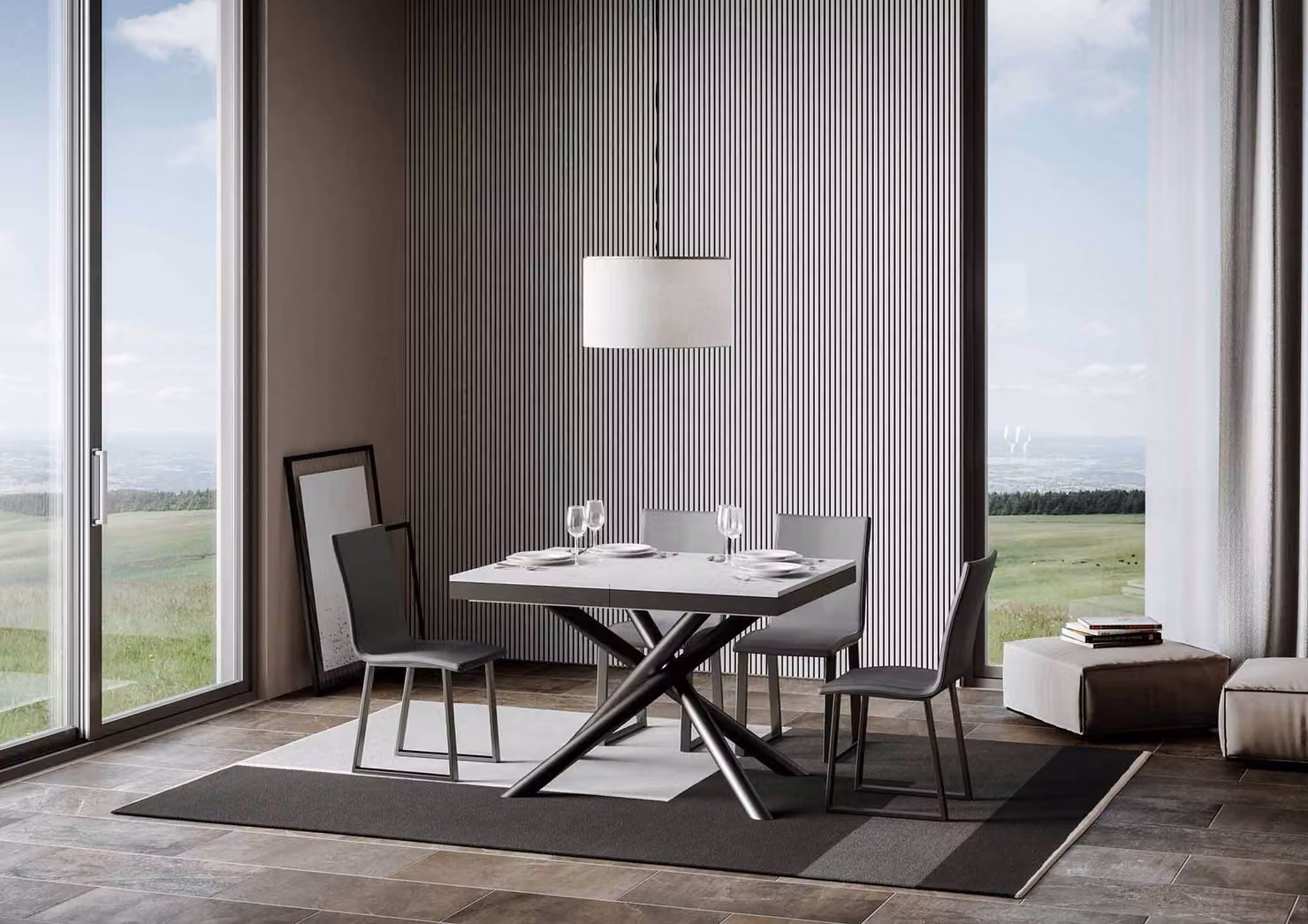 ITAMOBY - Tavolo allungabile 120/380x90 cm Famas Evolution bianco frassino telaio e gambe antracite