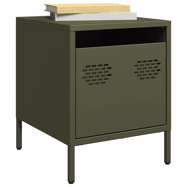 Comodino vidaXL in metallo verde oliva opaco L/P/H: 35 x 39 x 43,5 cm