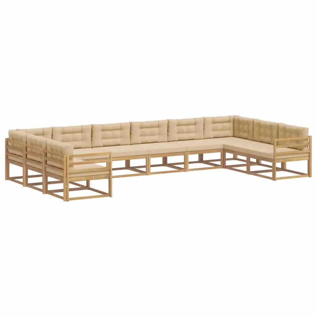 Set di divani da esterno vidaXL a forma di U in legno di acacia con cuscini, Bianco e Beige – 2