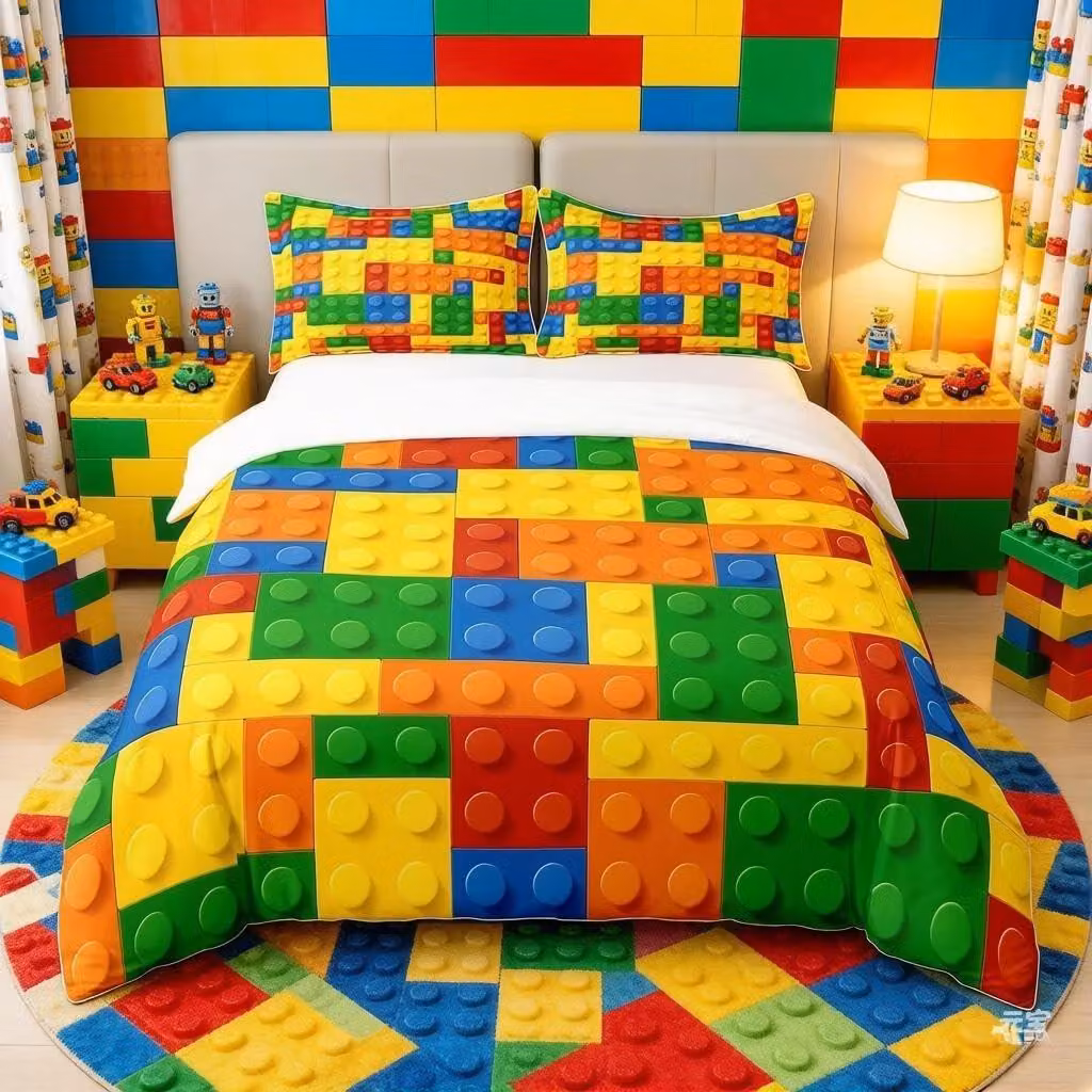 Set di lenzuola per letto a tema Kinder con motivo di mattoncini