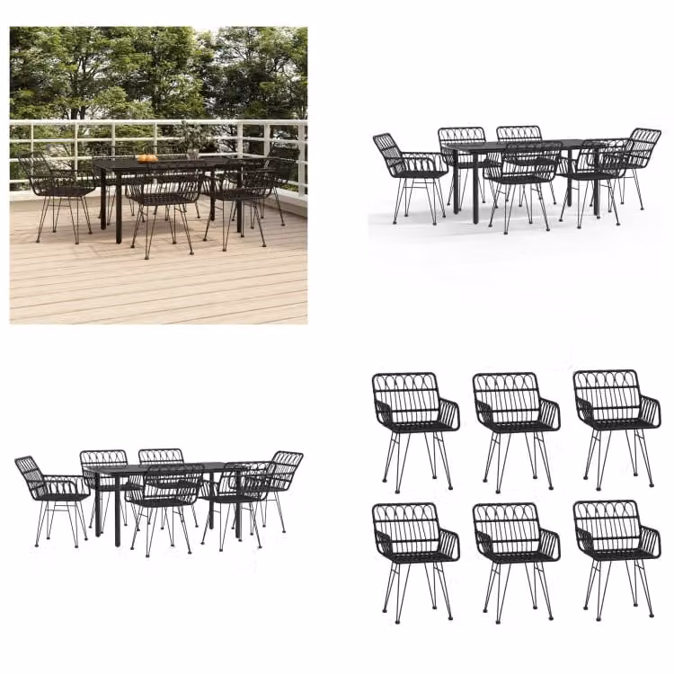 vidaXL set da pranzo da giardino 7 pezzi in poly rattan nero - Set da pranzo da giardino - Set da pranzo da giardino - Set da pranzo da terrazza - Set da pranzo da esterno
