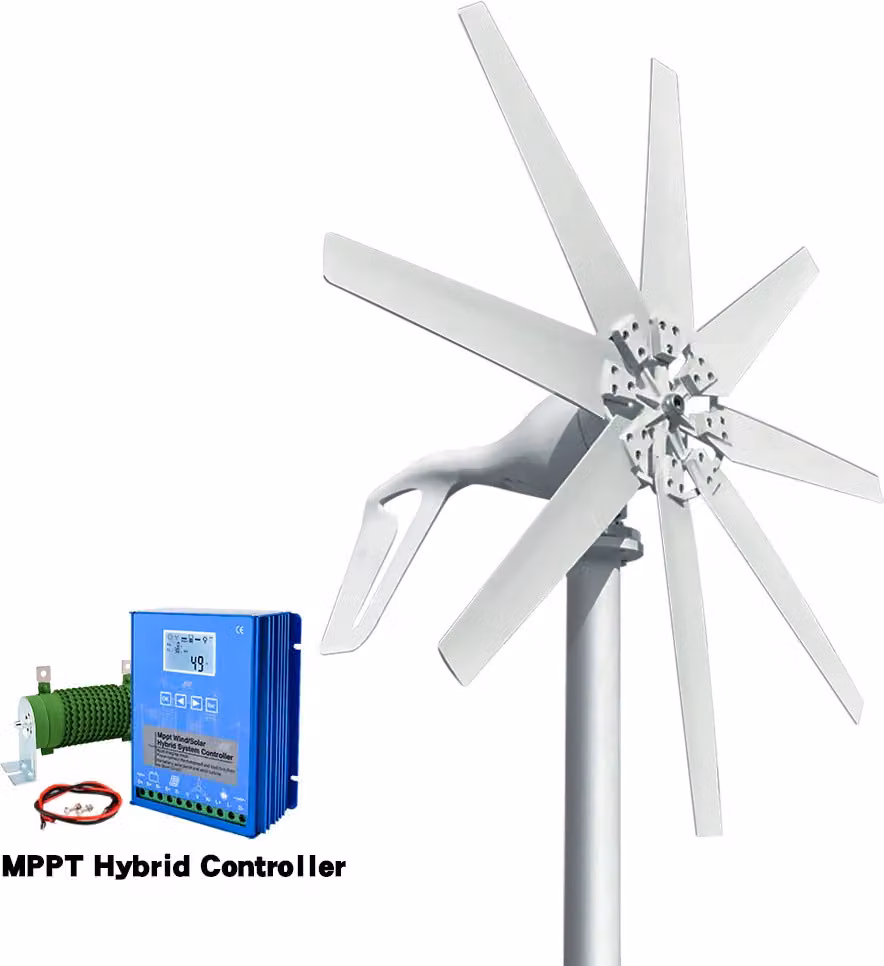 Turbina eolica orizzontale, potenza in uscita, design a 8 pale, con controller LCD, 1000W, 12V