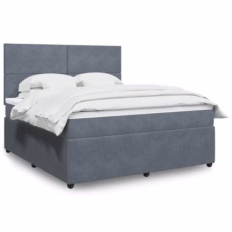 vidaXL Giroletto a Molle con Materasso in Velluto Grigio e Bianco L/P: 180 x 200 cm