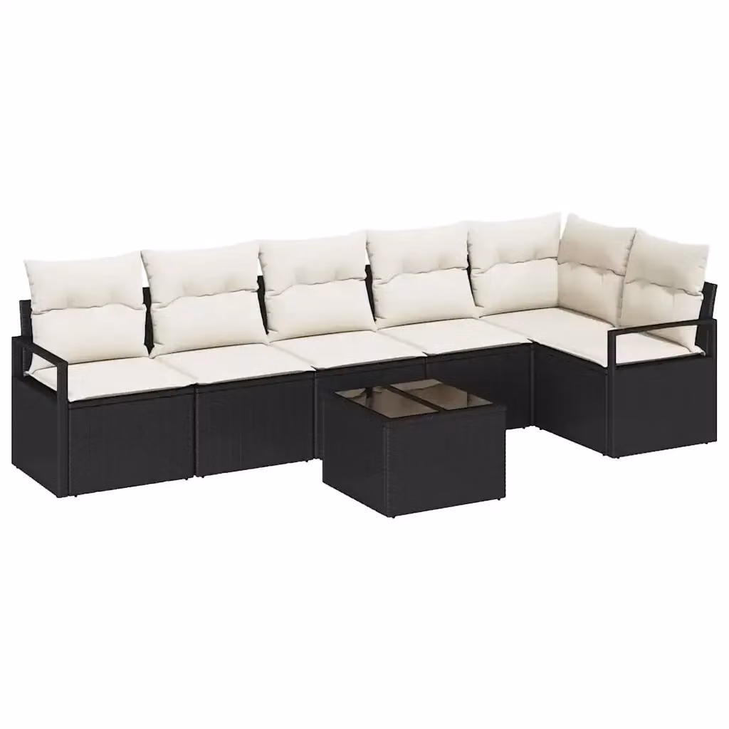 Set di divani da giardino vidaXL in rattan nero con cuscini beige e struttura in acciaio – 2