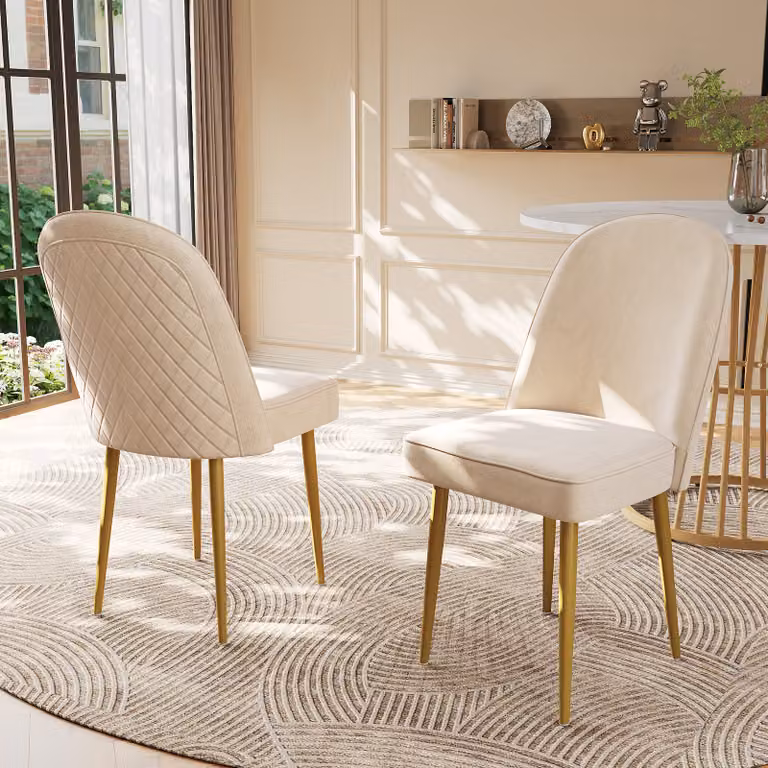 okwish Set di 2 sedie da pranzo imbottite con gambe in metallo, sedia da cucina con schienale, sedia da pranzo per soggiorno o camera da letto, in velluto color beige