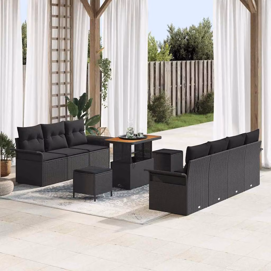 Maison Exclusive - Set da giardino composto da 10 pezzi, divano in rattan sintetico nero