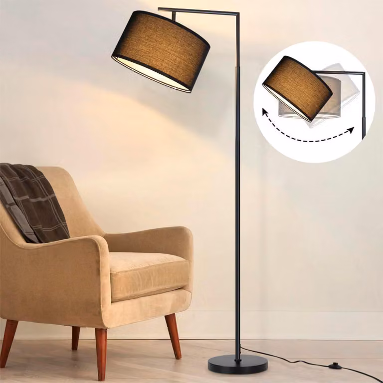 ZMH Lampada da terra Soggiorno Lampada da terra nera: Lampada da terra in tessuto Design moderno Deco Lampada da lettura Presa E27 Max. 40W Lampada da terra con interruttore a pedale Lampada da letto 166cm Senza lampadina